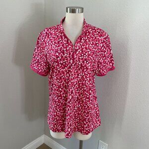 Callaway Womens XL Opti-Dri  Pink Hexagon Quarter Zip Short Sleeve Golf Shirt